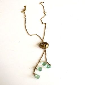 Sogoli aqua marine stone drop pendant necklace. Brushed gold chain.